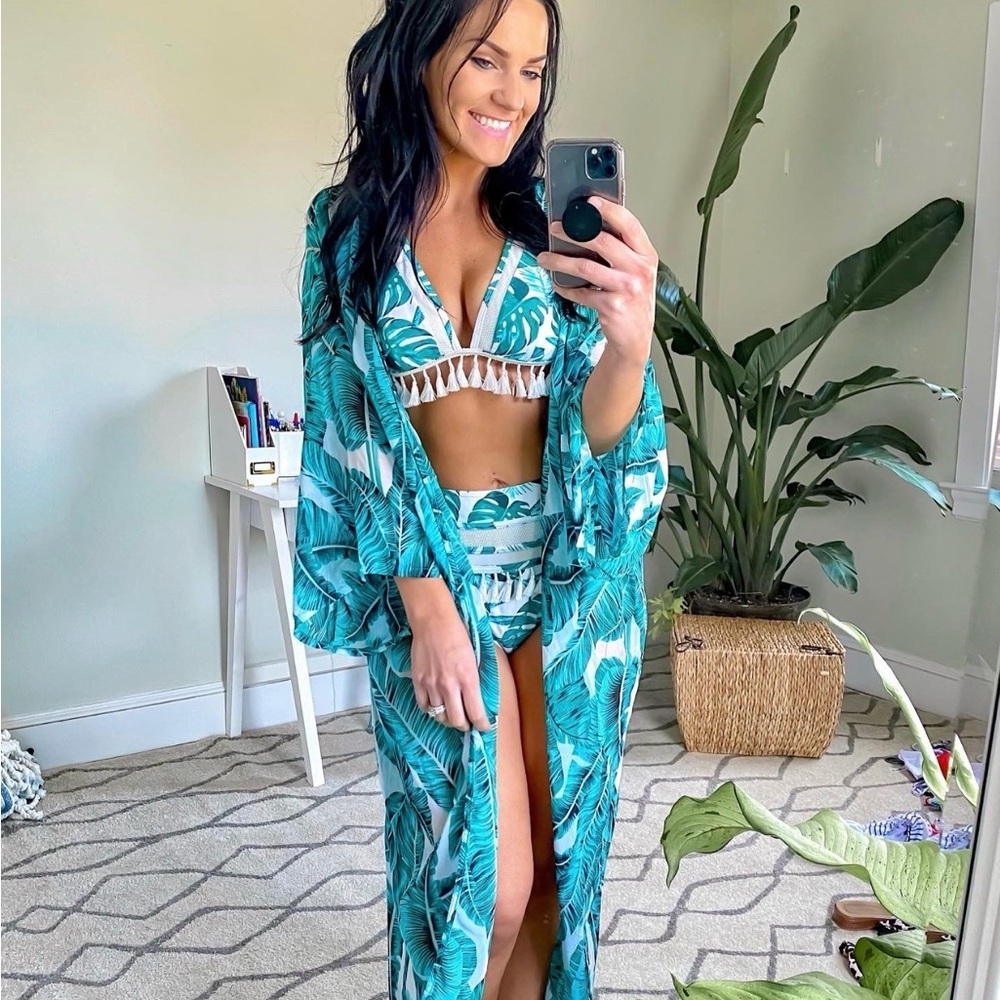 Tropical Leaf Print Cover-Up O/S